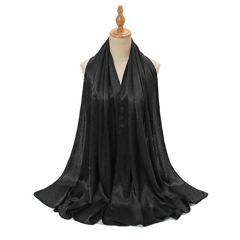 New Satin Silky Simulation Silk Long Scarf Shawl Pleated Solid Color Women's Long Scarf Headscarf
