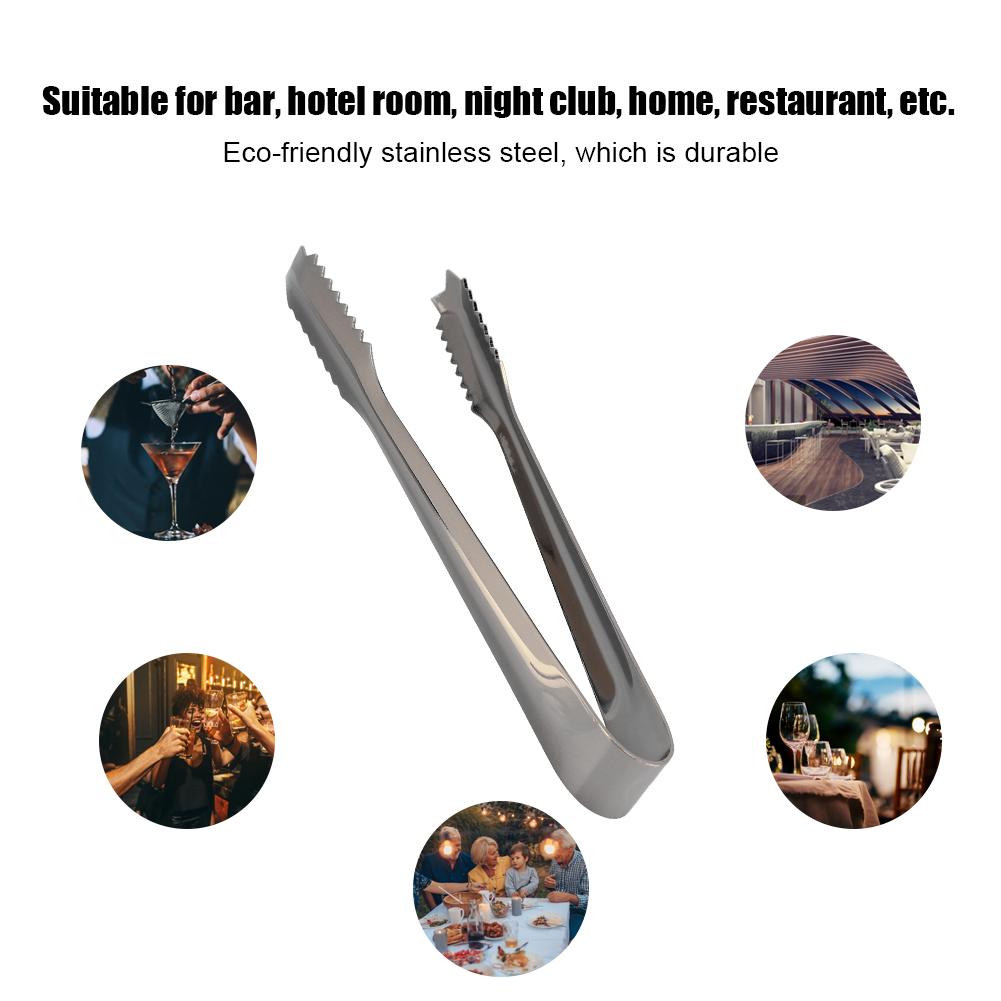 Stainless Steel Ice Clip Food Tongs with Serrated Tip for Home Party Bar Restaurant UseBlack Plated