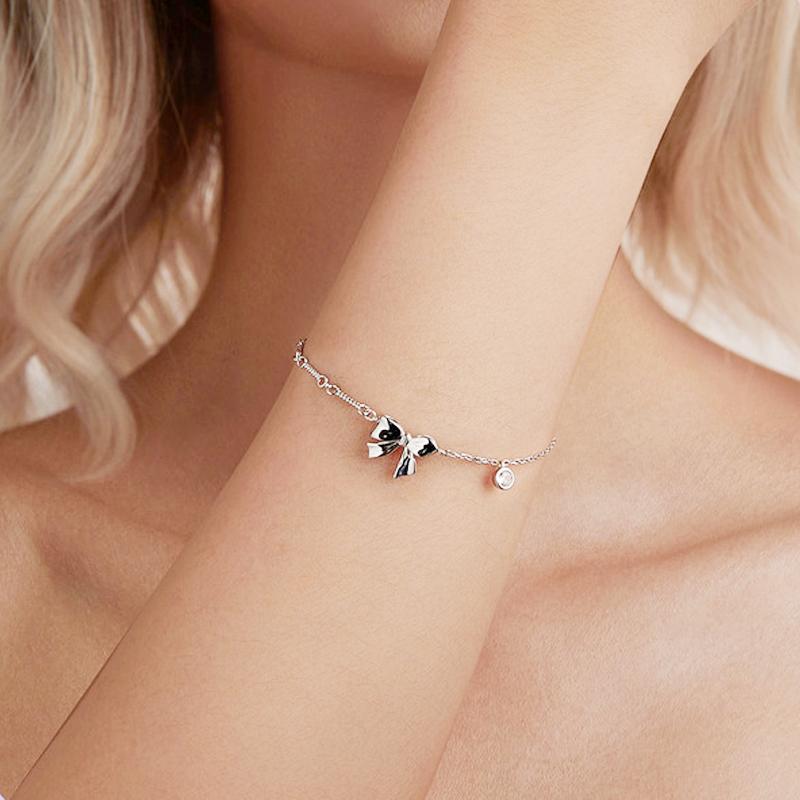 Barbie [Original design] Cute bow, elegant temperament, ins fan sweet decoration, 925 silver zircon bracelet, women's style ZJYSL-YS-017