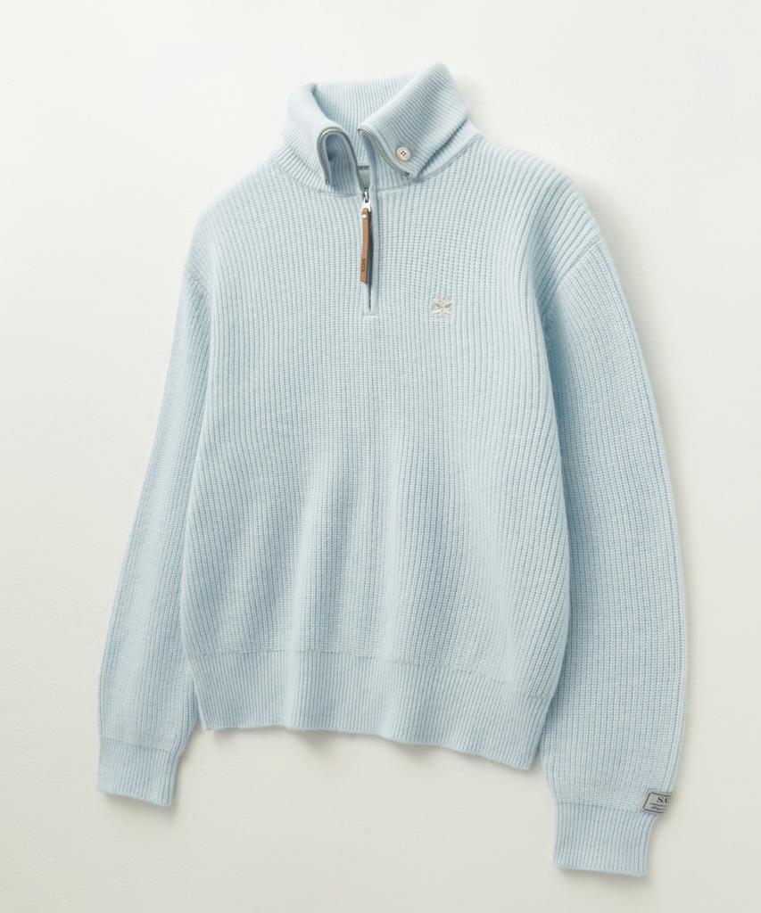 Seteo Button-Up Sailor Half Knit Zip-Up Light Blue