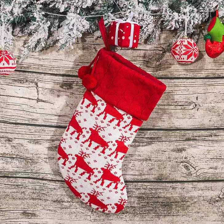 Knitted Wool Christmas Stocking - Tree Ornaments & Gift Bags for Children's Holiday Gifts & Candy