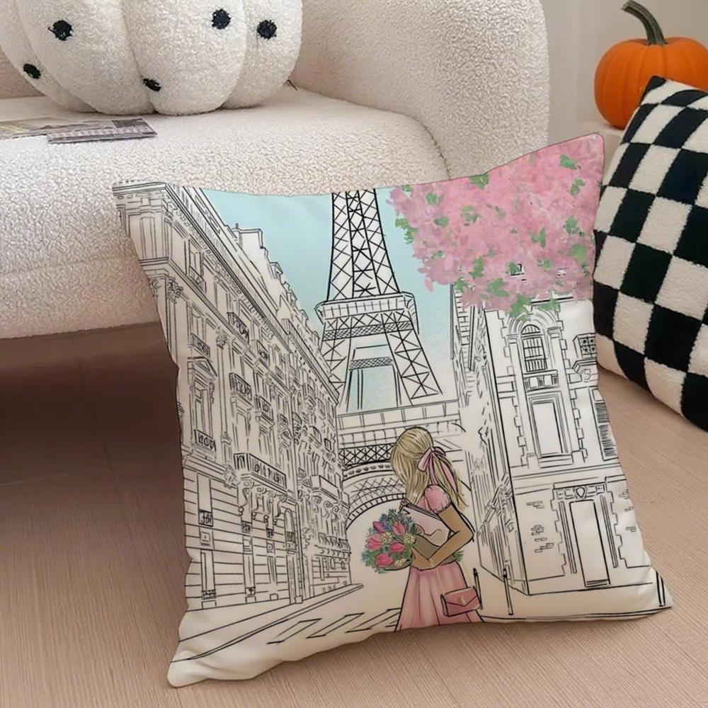 Classic France Eiffel Tower Cushion Cover Throw Pillow Cover Hidden Button Durable Polyester Chair Cushion
