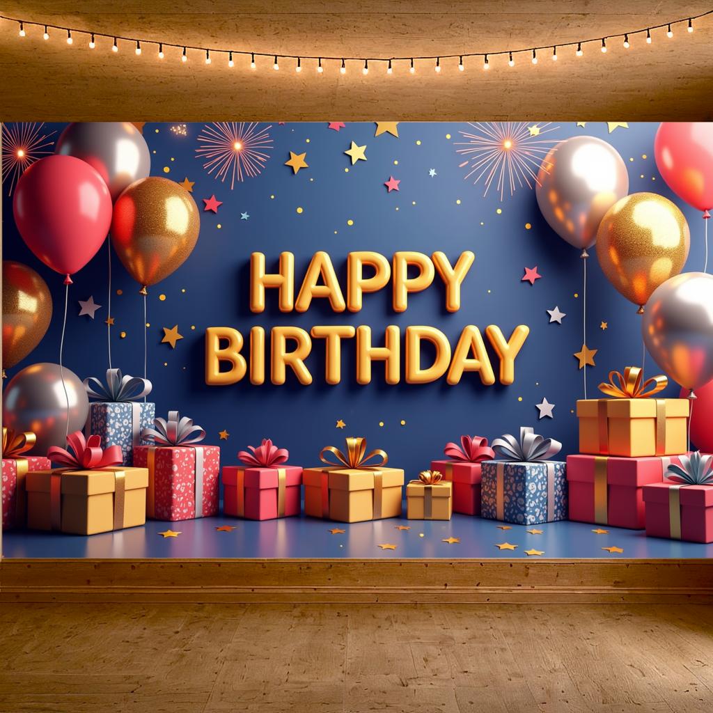 Geburtstagsparty Hintergrund Luftballons Und Geschenke Happy Birthday Banner Feier Veranstaltung Fotografie Hintergrund Requisiten
