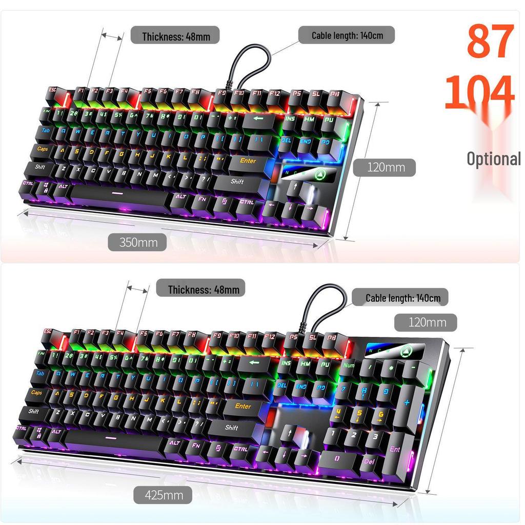 87/104-Key Mechanical Gaming Set: Silver Carving Keyboard (Blue/Black Axis), Mouse, Headset for E-Sports & Office Use