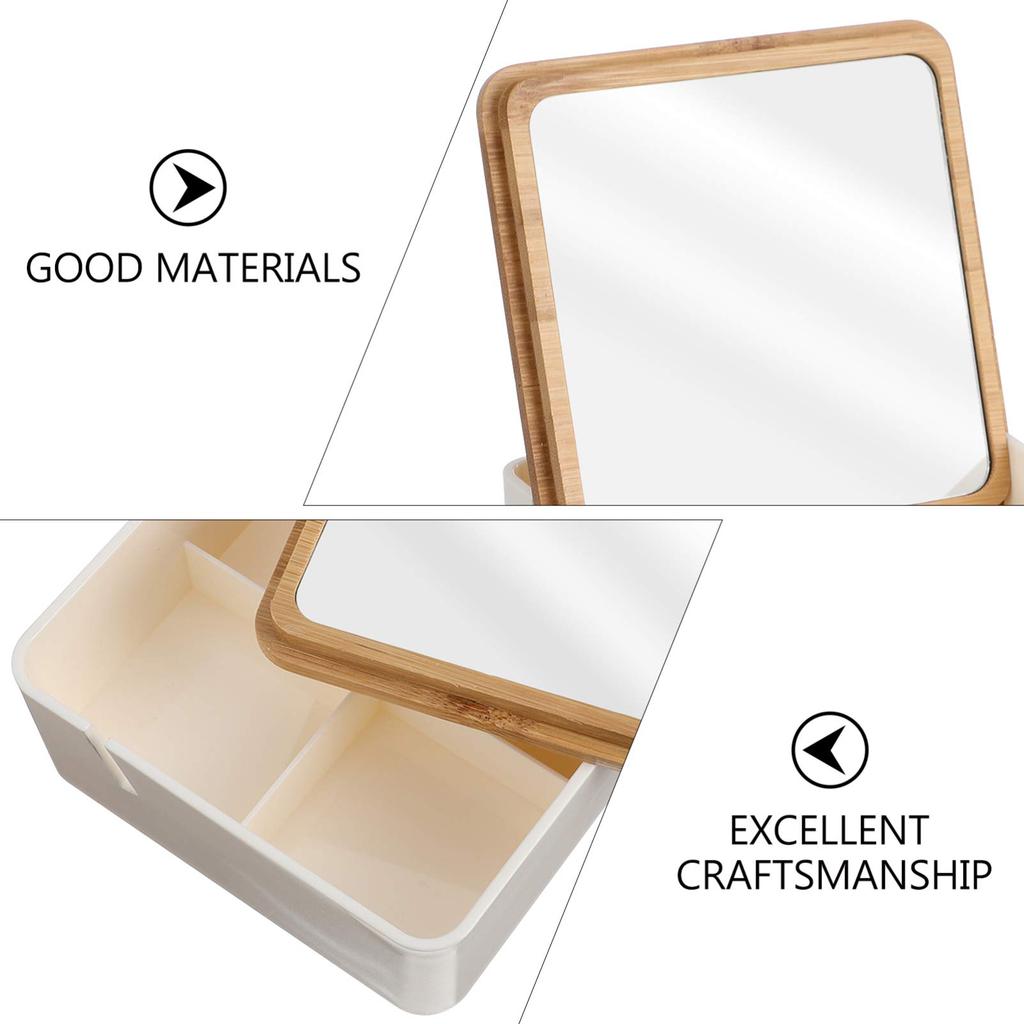 FRCOLOR Tabletop Vanity Mirror with Small Item Storage, Compact Travel Mirror, 5-inch, with Storage Case, Perfect Gift