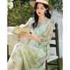 Demana Monet Garden Printed V-Neck A-Line Midi Dress