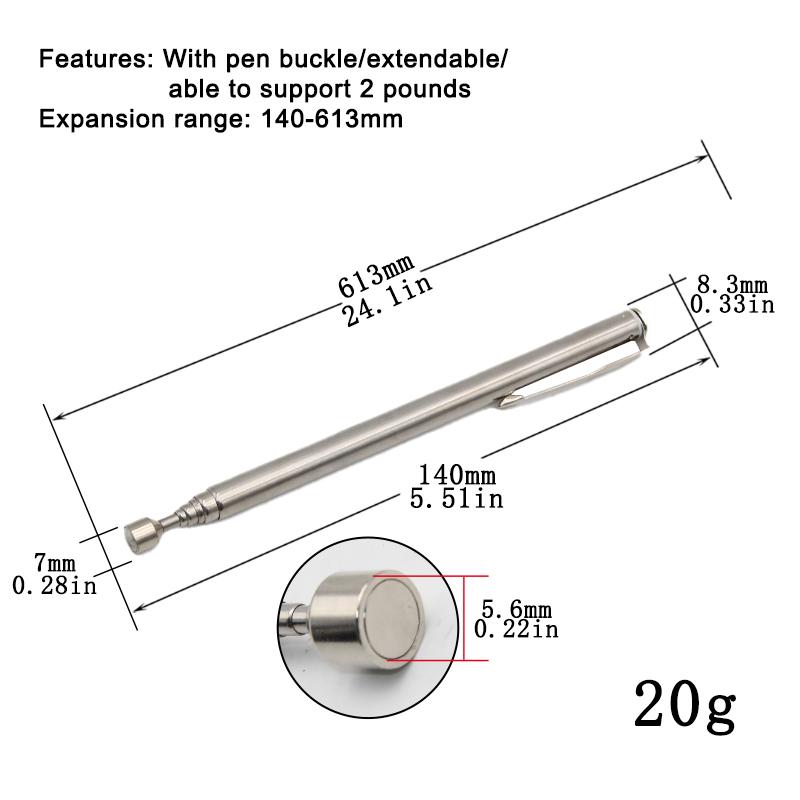2-pound Silver Portable Pen Clip Retractable Picking Up Tools Magnetic Suction Iron Rod Picking Up Auto Repair Tool Accessories