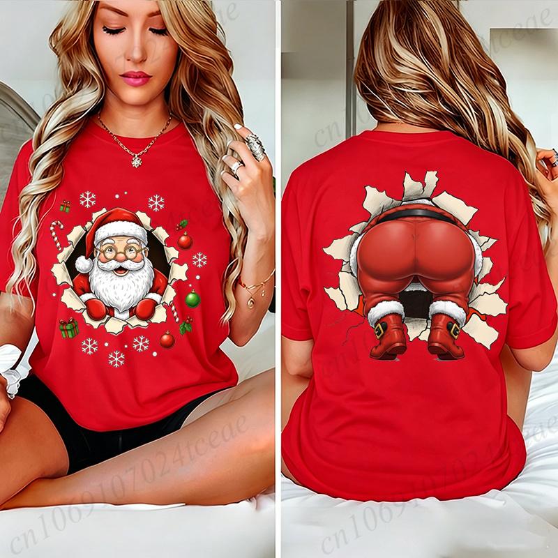 Retro New T Shirt for Women Funny Santa Claus Fashio Xmas Gifts M