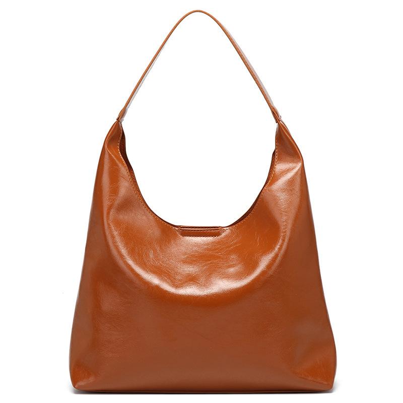 Lazy Style Retro Large-capacity Tote Bag Female Oil Wax Leather All-match Commuter One-shoulder Handbag