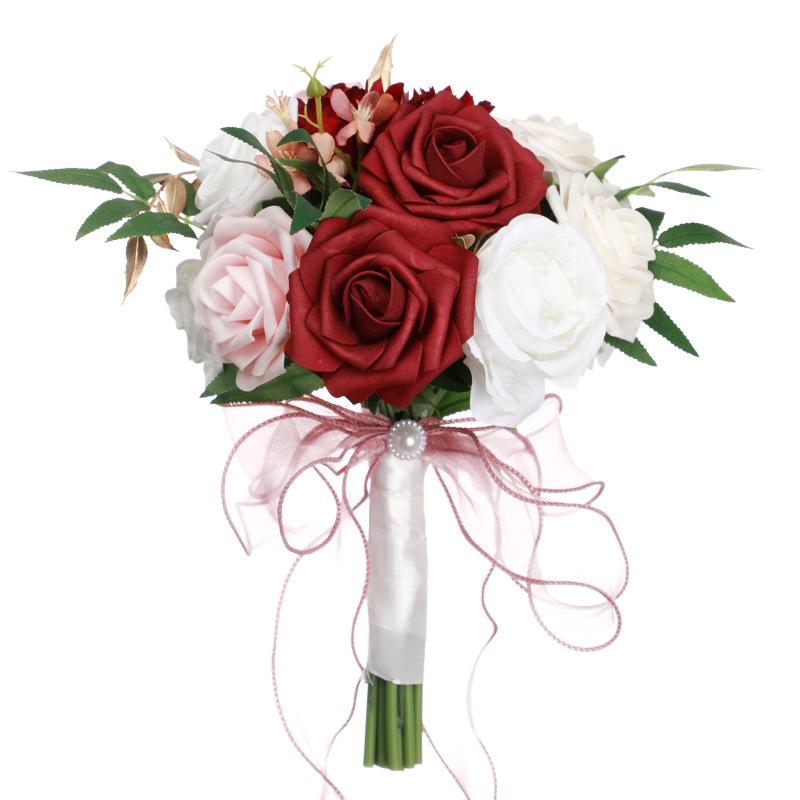 Two-Tone Forest Style Artificial Rose Bridal Bouquet