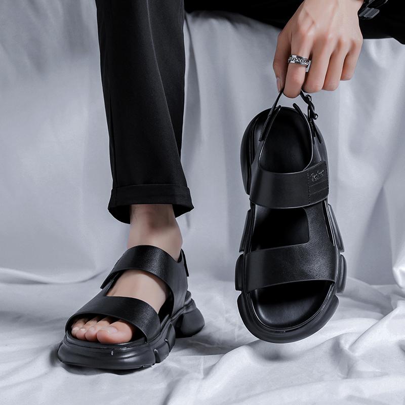 Fashion Leather Thick-soled Walking Shoes Non-slip Handmade Sandals Hot Sale Men's Cool Outdoor Slippers Men's Hollow Out Summer Sandals