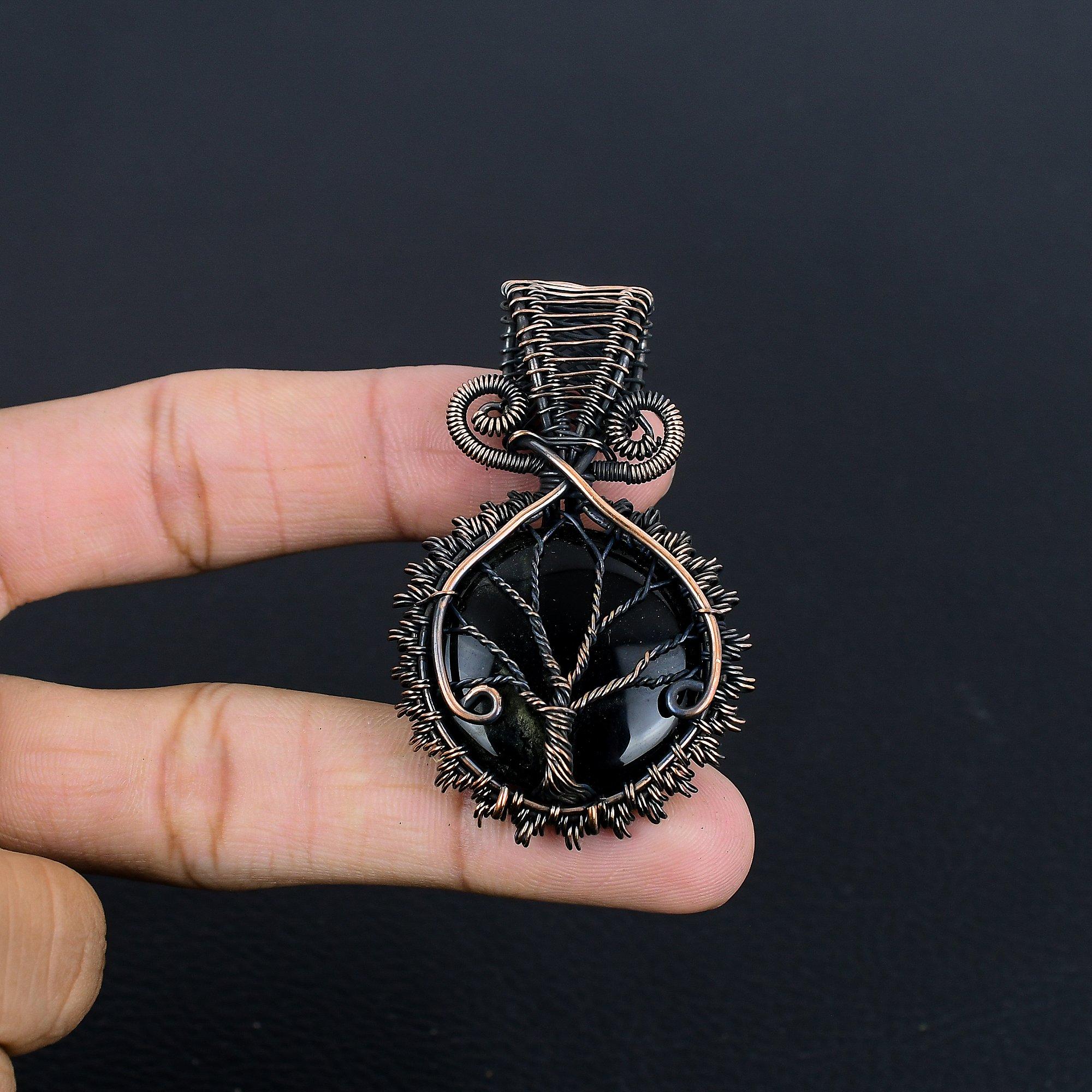 

Black Onyx 999 Copper Wire Wrapped Pendant, Handmade Gemstone Jewelry Pendant For Memorial Day 2.25 Inches
