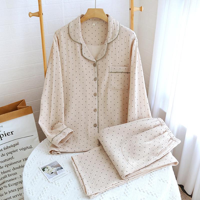 

Осенняя пижама из 2 предметов с длинными рукавами из хлопка, женское нижнее белье, повседневная клетчатая ночная рубашка, свободная домашняя одежда XL коричневый