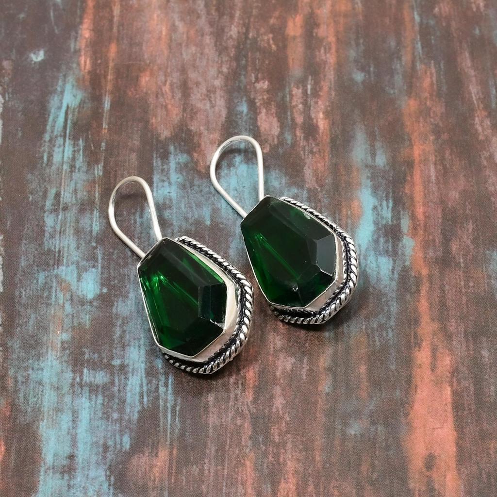 Chrome Diopside, Gemstone Handmade Solid 925 Sterling Silver Jewelry Earring
