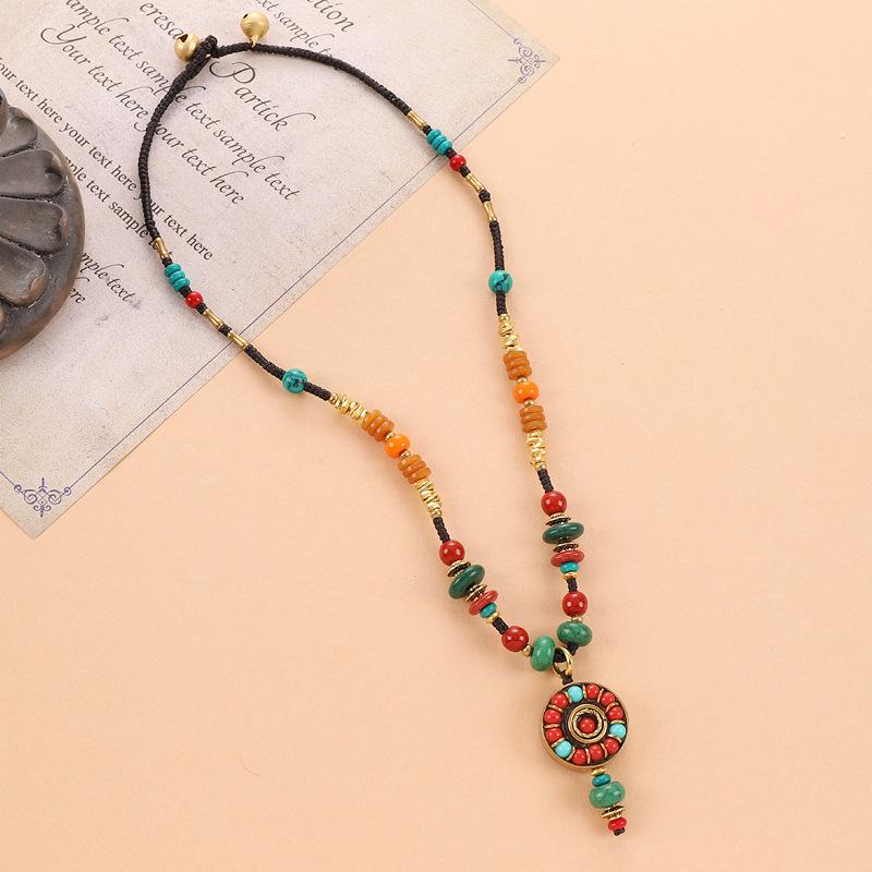 Vintage Necklace Natural Stone Woven Clavicle Chain Women's Nepalese Tibetan Pendant Niche Accessories