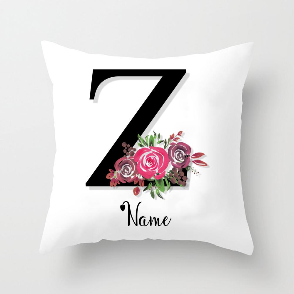 

Персонализированная наволочка с именем, цветком и буквами, алфавитный принт, чехол для пыли, украшение для спальни, белая квадратная наволочка