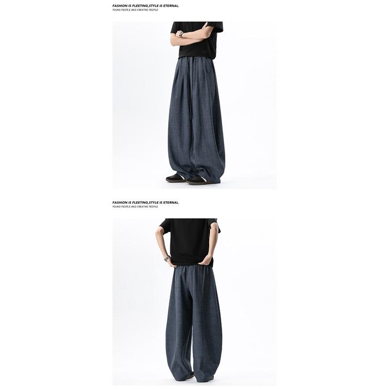 Vintage Linen Wide Leg Pants Elastic Waist Draped Loose Baggy Trousers Summer Casual Streetwear Long Pants