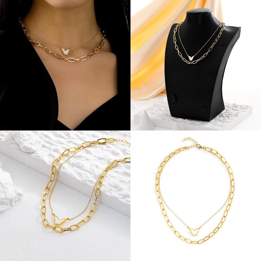 Elegant Double Layer Butterfly Pendant Necklace For Women Fashionable And Versatile