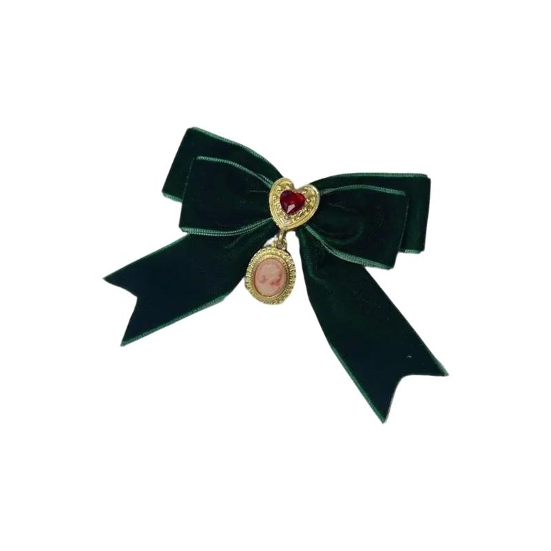 Velvets Heart Bowknot Pin for Autumn and Winter Wardrobe Vintage Bows Tie Collar Flower Women Neckline Accessories