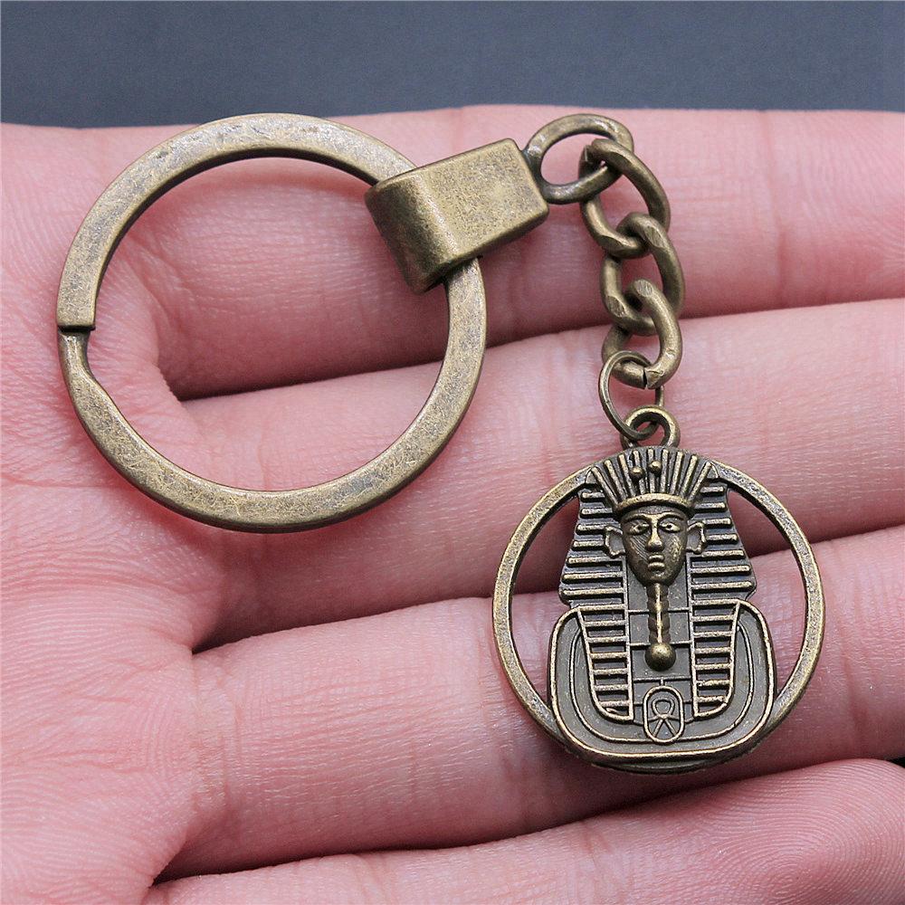 Chiefs Pharaohs Buddha Spiritual Amulet Pendant Antique Bronze Metal Keychain with 30mm Ring for Couples