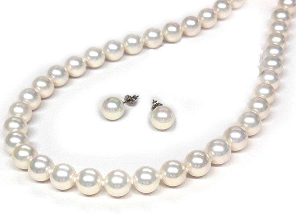 [Your and My Jewelry Box] Pearl Necklace, Akoya Pearl Necklace and Earrings Set  White Color 10mm 42cm Earrings Made in Japan [Gift Wrapped]