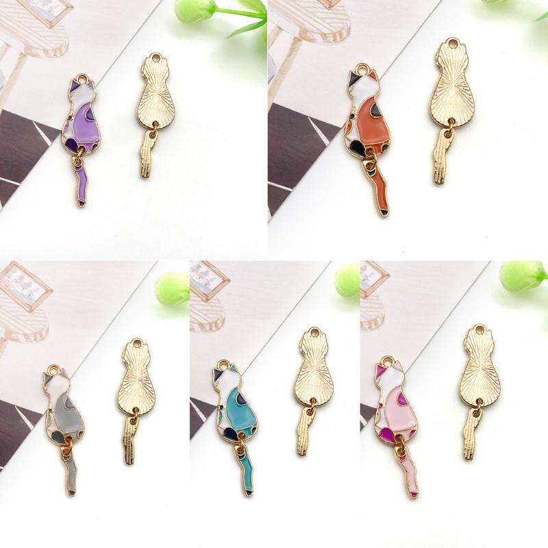 10Pcs Metal Kitten Charm Cartoon Cute Colored Cat Pendant Dangle Jewelry Making Accessory for DIY Necklace Earrings
