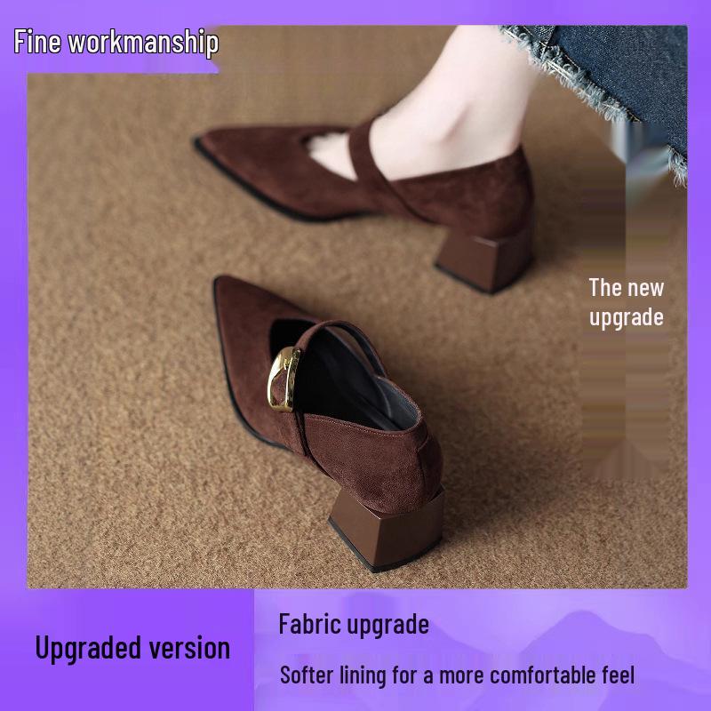 Französische Retro Mary Jane High Heels - Exquisiter Frühling/Herbst 2025 Stil für Damen mit spitzer Zehenpartie, perfekt zu Röcken.