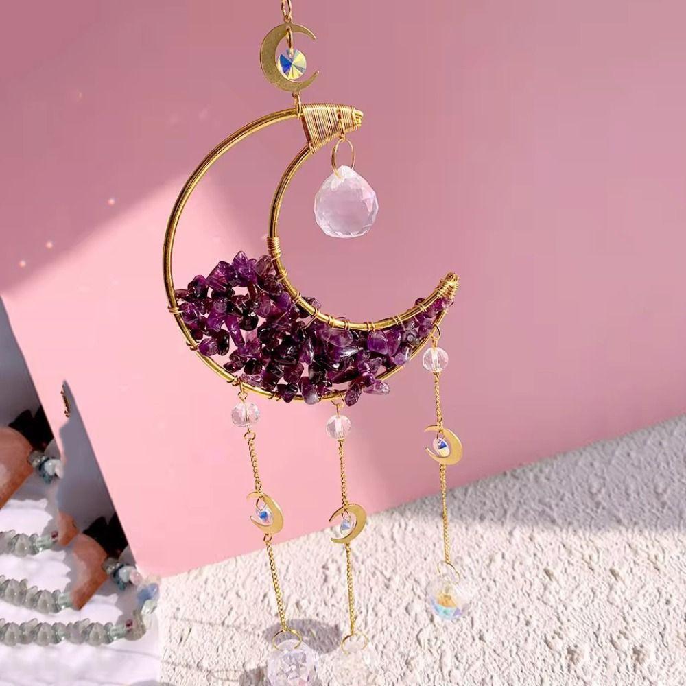 

Ручная работа Кристальная музыка ветра Солнце/луна Подвеска из цветного камня Искусственный кристалл + Сплав Украшение для балкона Гостиная