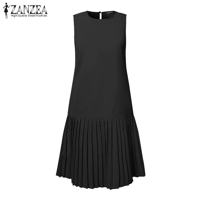 ZANZEA Damska letnia sukienka bez rękawów, na co dzień, plisowana