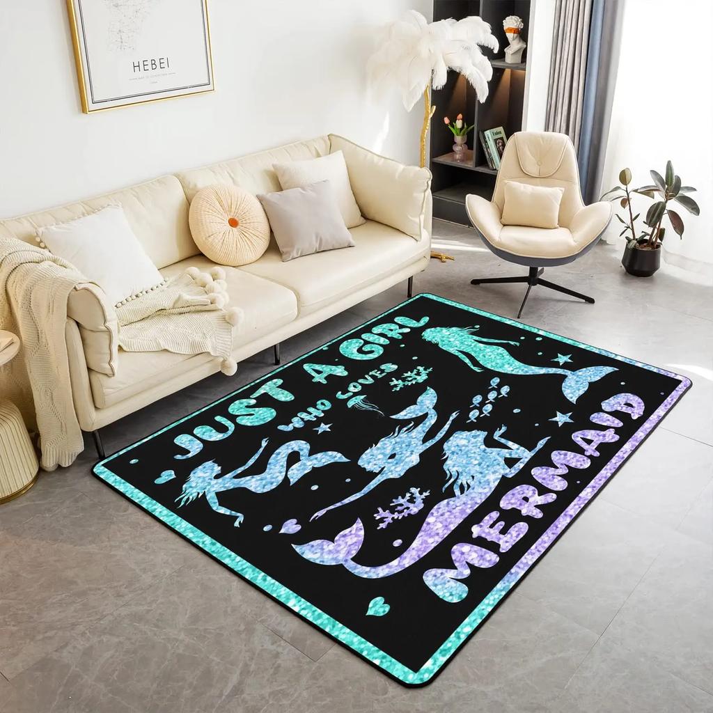 Cartoon Mermaid Girl Area Rug The Underwater World Carpet Ocean Animal Floor Mat Sea Mats Home Living Room Kids Bedroom Doormat