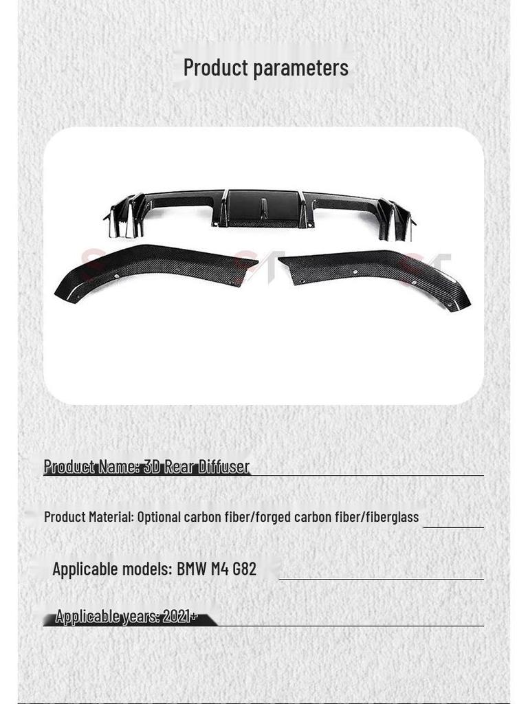BMW M4 G82 Dry Carbon Fiber Rear Lip Corner Bumper Diffuser 3D Style.