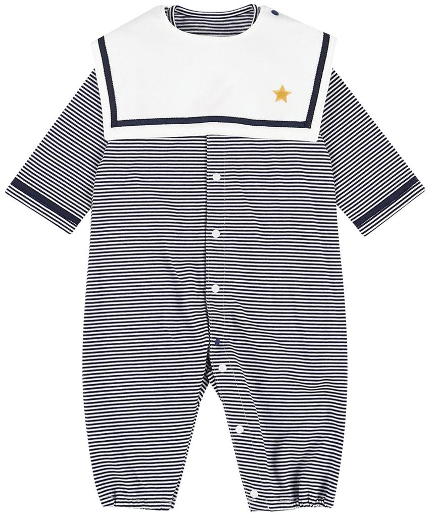 [Wacoal Baby] Baby-Strampler mit Lätzchen, 100% Baumwolle (Körper), Jersey-Stoff, Geschenk, Langarm, Vorne zu öffnen, BGU573 KO, 50-70