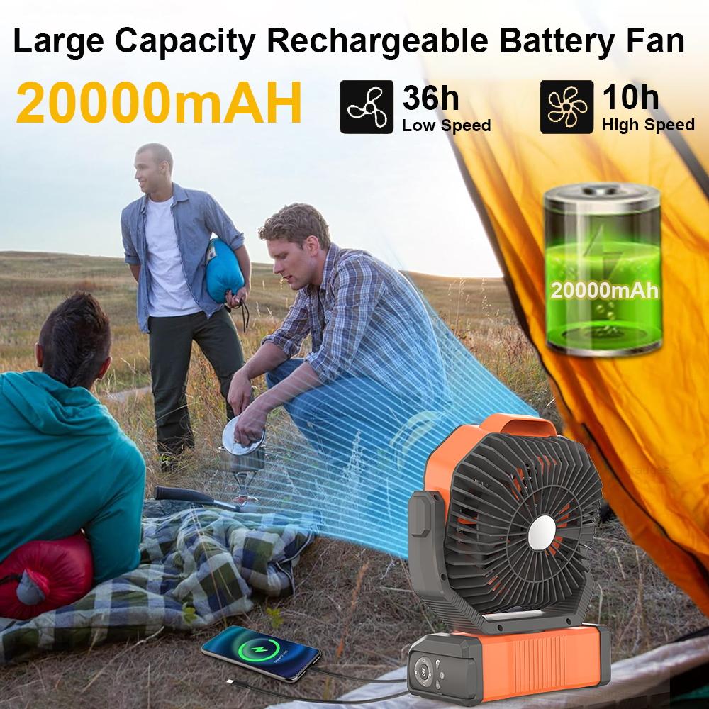 Camping Fan Rechargeable 20000mah Portable Wireless Camping fan for Outdoor Camping Ceiling Fan with Light and Remote Control