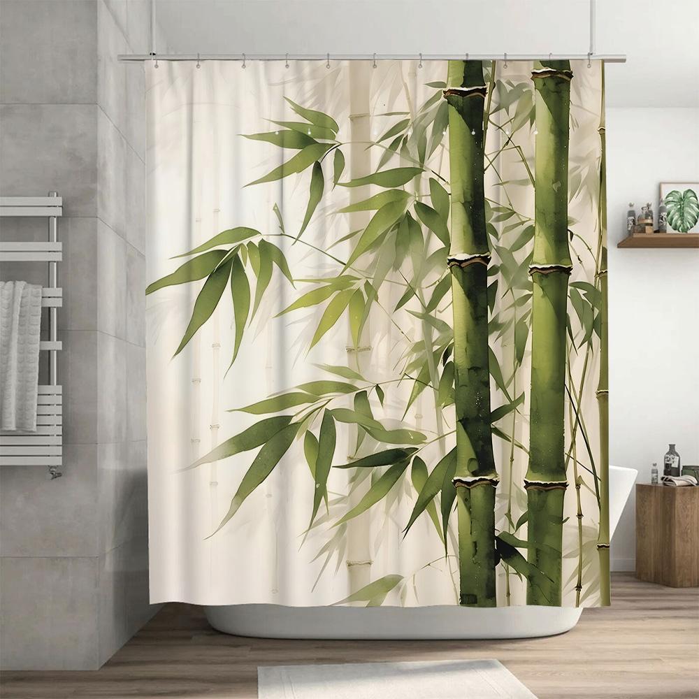 Creative Bamboo Shower Curtain - HD Printed Waterproof Bathroom Curtain Natural Bamboo Leaf Pattern Home Decor