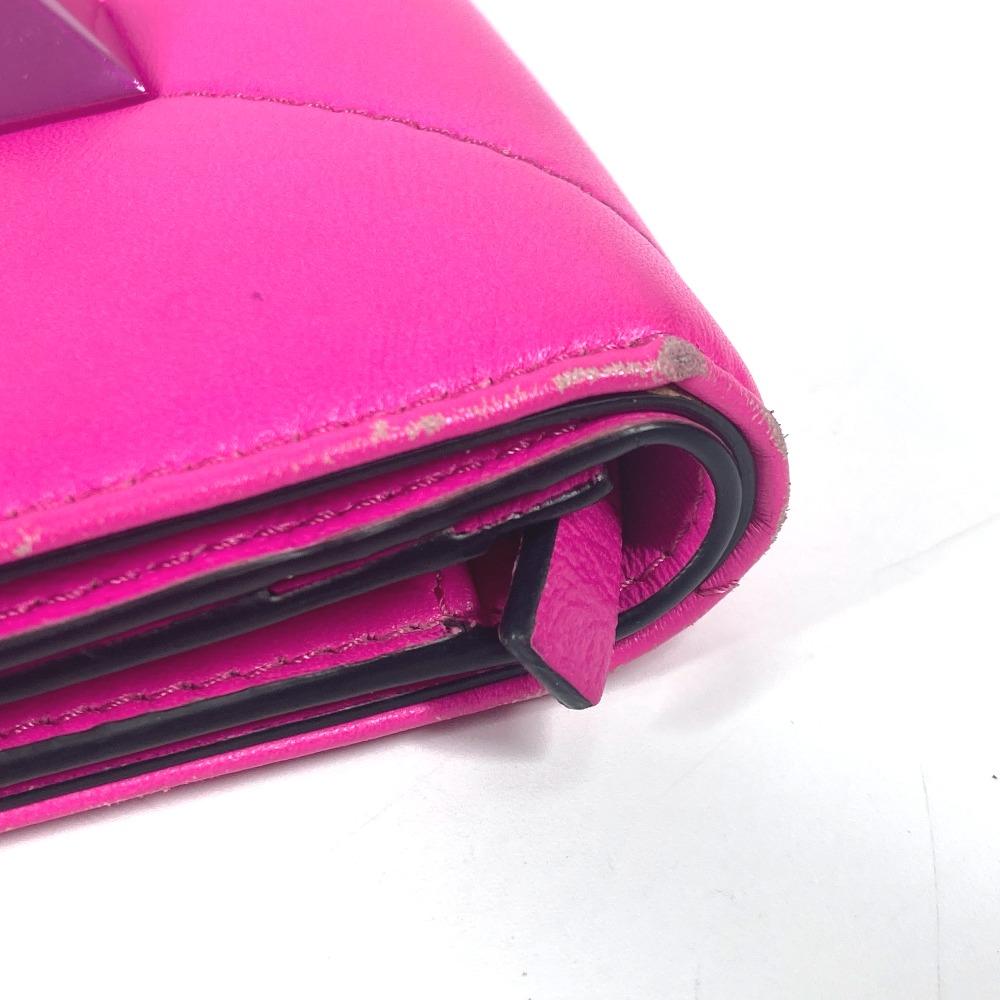 Valentino Studs Logo Compact Wallet Folded Wallet Leather Pink