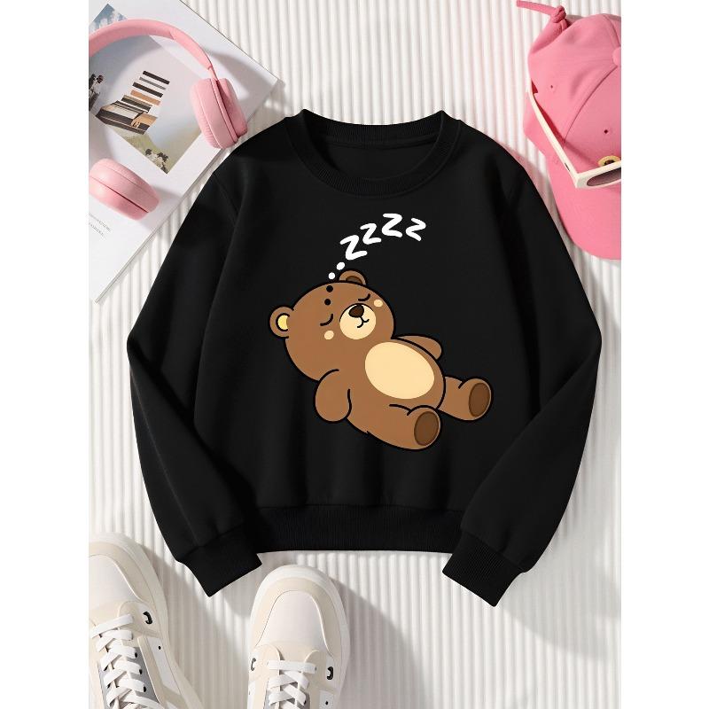Kids Sweatshirt, Crew Neck Fashion Top, Fun " Bear Cartoon" Patterned Sweatshirt, Suitable for Everyday Casual Wear,Soft Cotton Sweatshirt