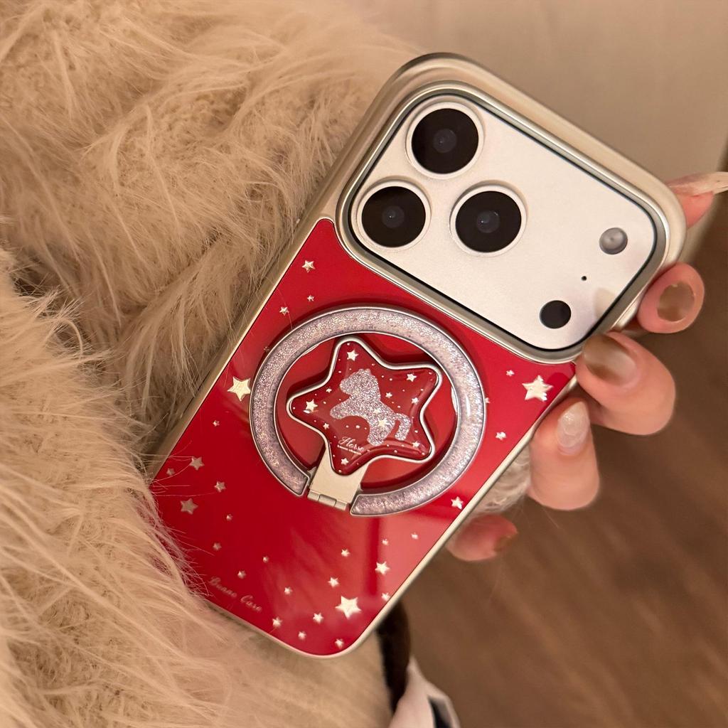 Star Little Pony Apple 17 Pro Max Magnetic Phone Case, iPhone 16 Stand, New Year Red 13