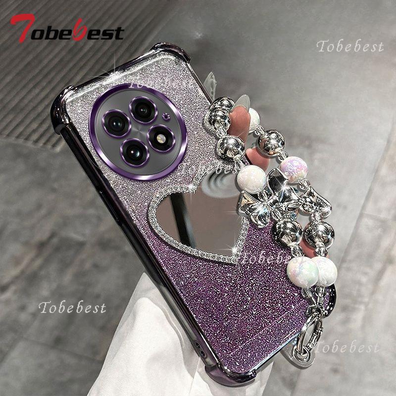 Glitter Plating Love Mirror Bracelet Case for Oneplus 13 13T 12 11 ACE 5 3 2 Pro Ultra Shockproof Silicone Cover