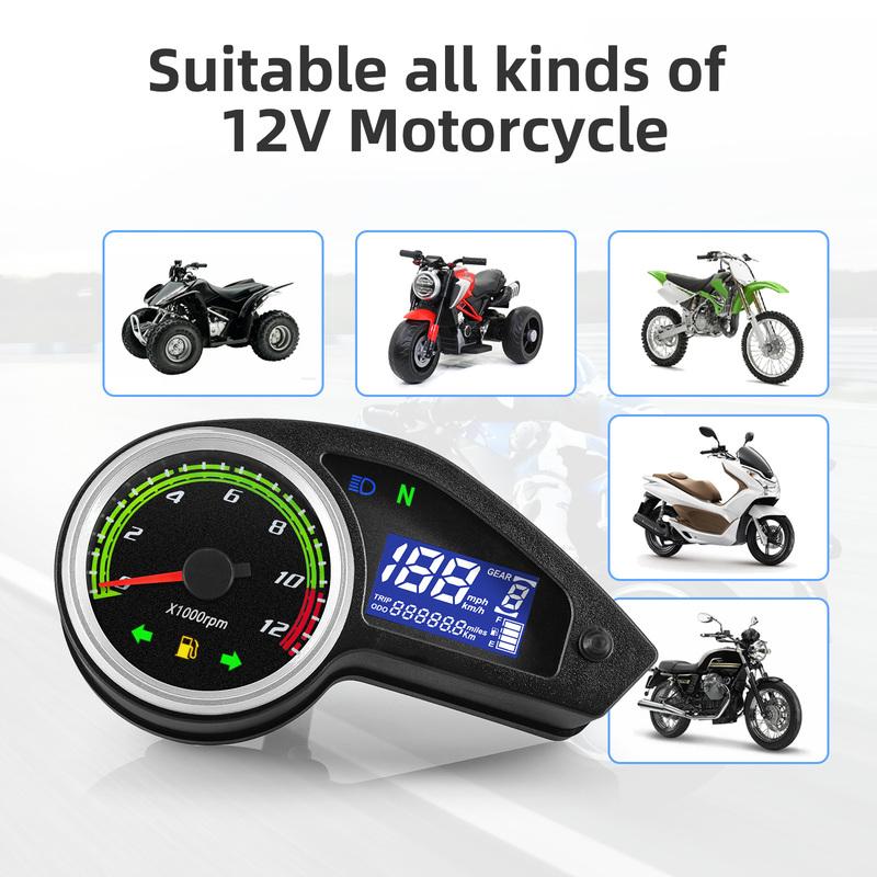 QC 12V Universal Motorcycle Tachometer Electronic Tach Meter Speedometer Gauge LED with Turn Signal Light for Honda NXR150 NXR1