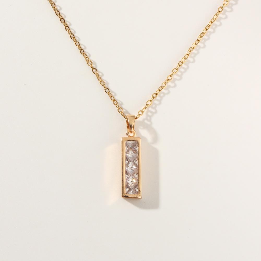 1 Piece Simple Rectangle Shape Zircon Pendant Necklaces for Women Gold Color Stainless Steel Necklace Jewelry Party Accessories