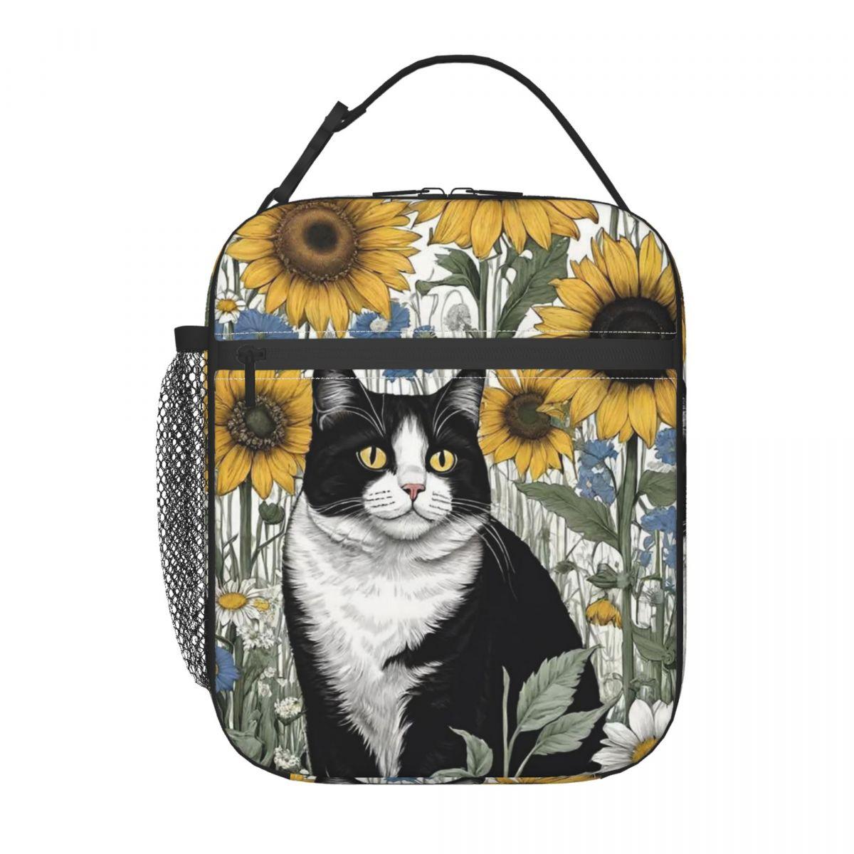 Oil Art Kitten And Yellow Flower Insulated Lunch Bag for Kids School Cooler Thermal Food Box Tote Portable Lunch Boxes Container One Size