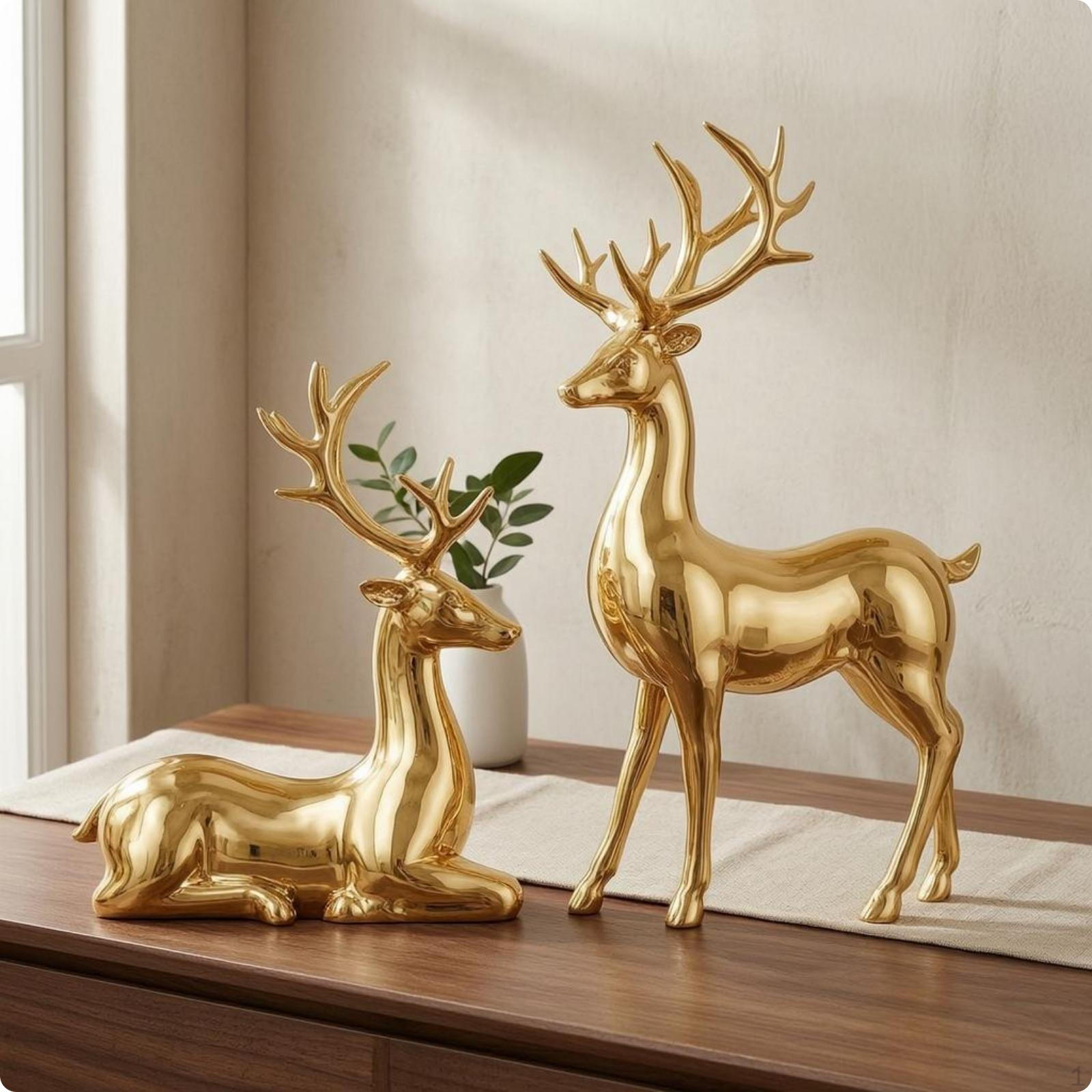 Reclining Deer Ornament Electroplated Standing Antlered Reindeer Figurine Gold