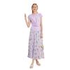 Purple Floral Pleated A-Line Midi Skirt