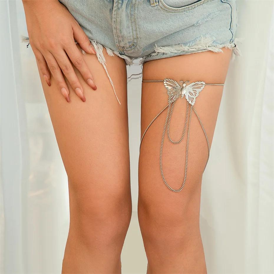 Ingemark Boho Big Butterfly Tassel Leg Thigh Chain Women Bride Bikini Summer Adjustable Chain Party Body Jewelry Wed Accessories