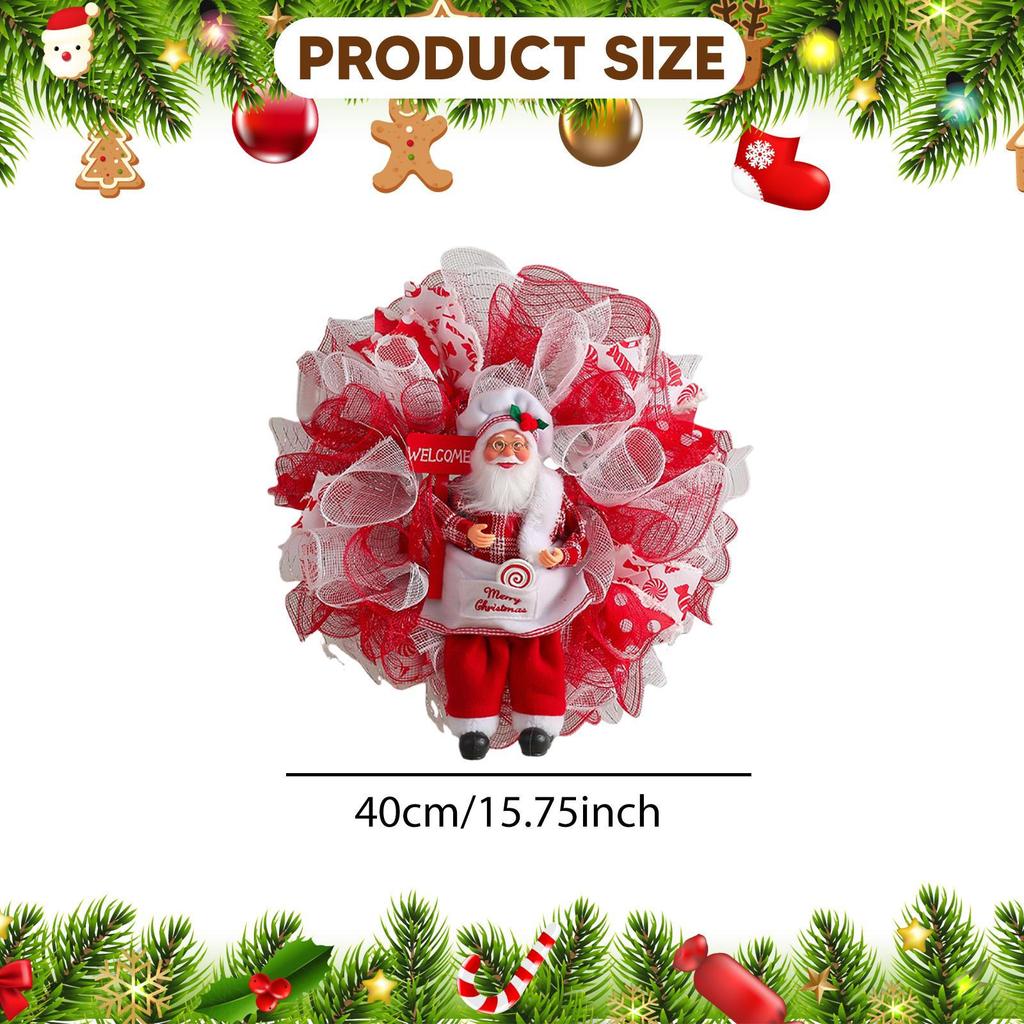 Wieniec Świąteczny Wiszący Girlanda Dekoracja Świąteczna Wszechstronny 16" Sezonowy Święty Mikołaj