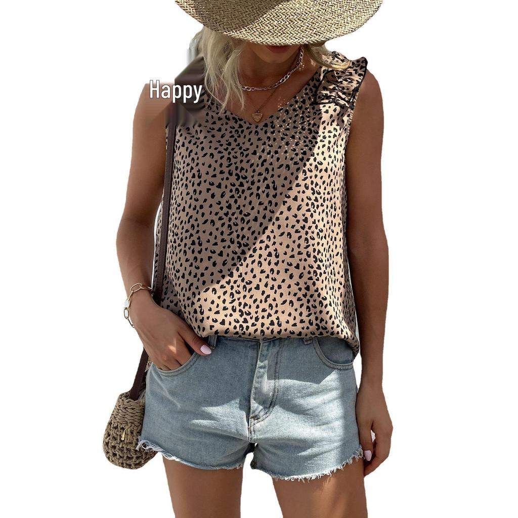 2025 Summer Women's Sleeveless Leopard Print Vest Top - European & American Fashion.