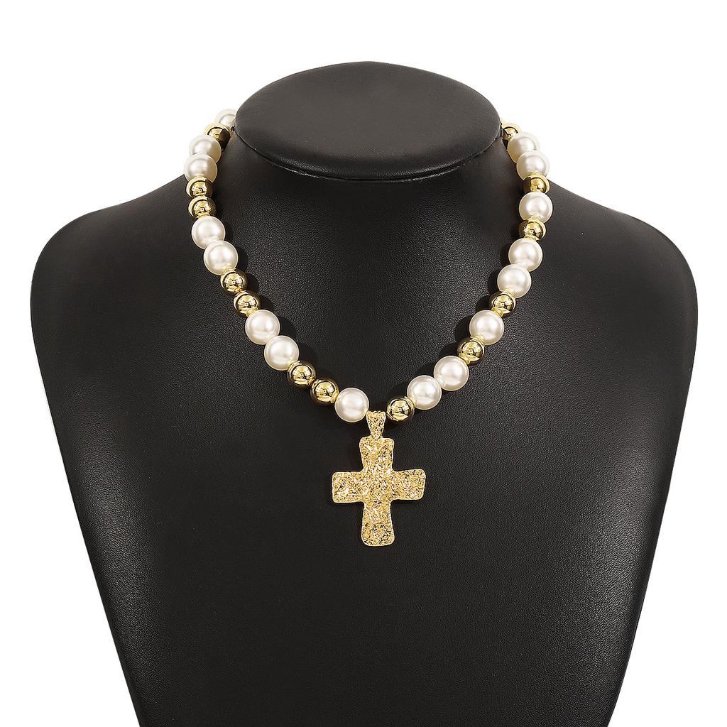 New Arrival Pearl Cross Patchwork Necklace Personalized Niche Design Clavicle Chain
