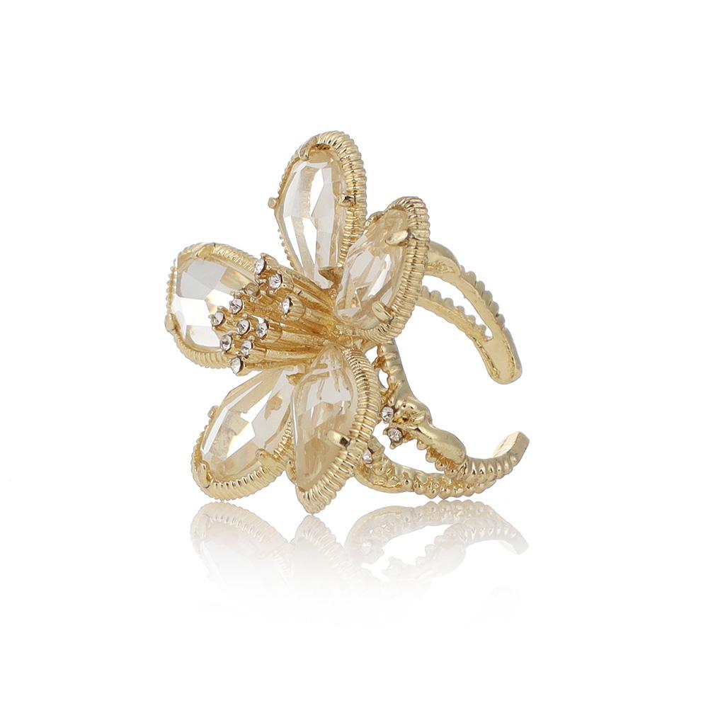 Exaggerated Women Girl Single Fairy Ring Big Flower Crystal Ring Open Adjustable Rhinestone Flower