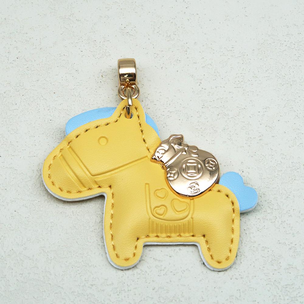 Handmade Genuine Leather Horse Keychain with Anti-Lost Lanyard and Woven Rope.