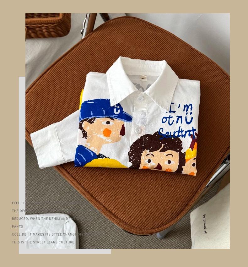 2025 Boys' Spring Cartoon Long-Sleeve Shirt - Korean Style Casual Cotton Top